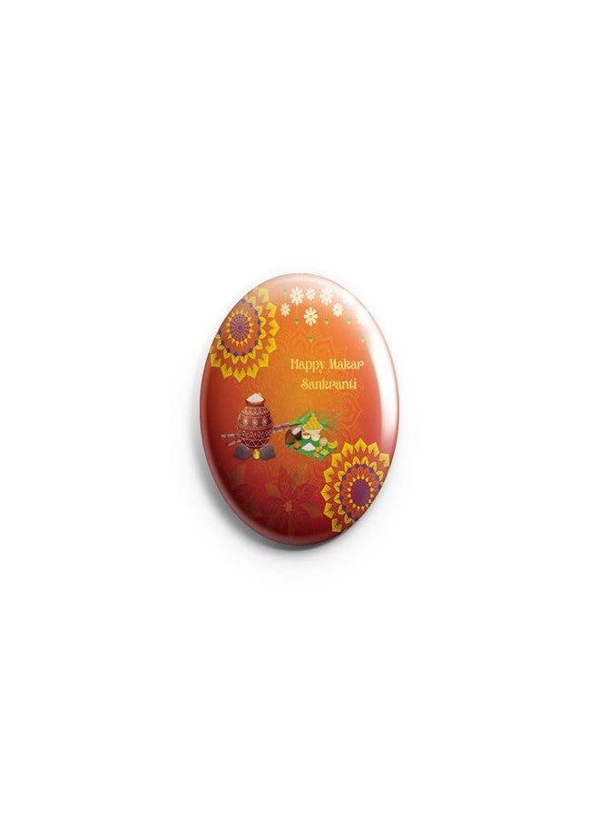 AVI 58mm Regular Size Metal Pin- Up Badge Brown Happy Makar Sankranti Pongal R8002616N